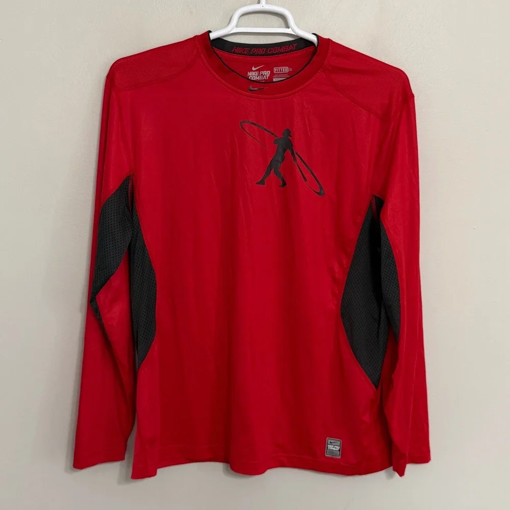 Nike Pro Combat Dri-Fit Mens XL Red Swingman Long Sleeve Compression Shirt